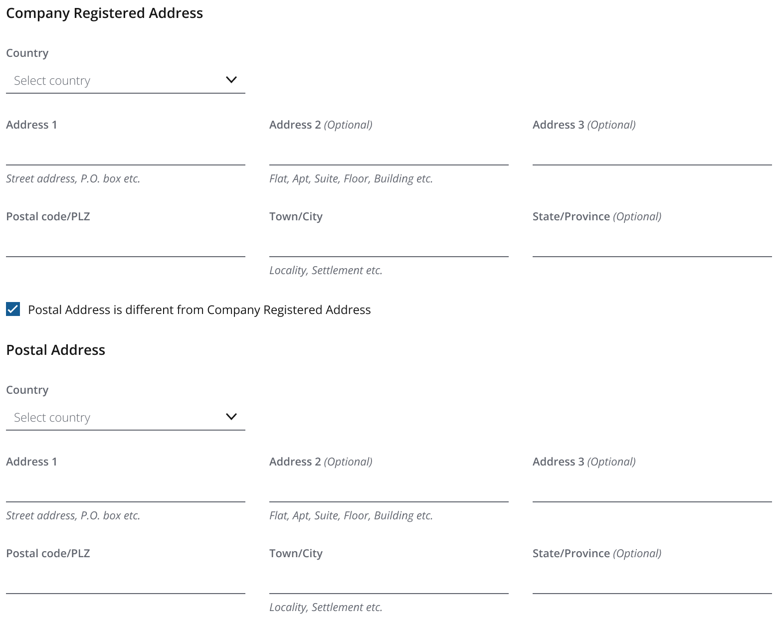 Example showing additional address input.